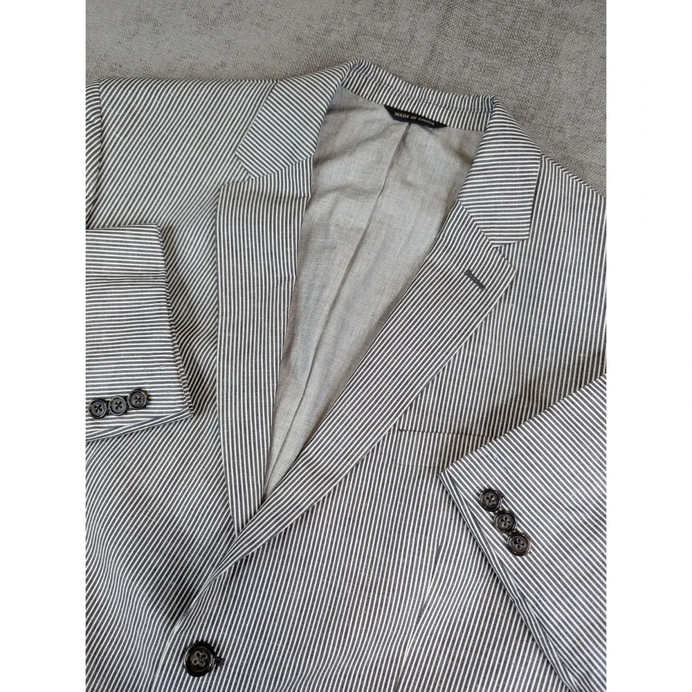 Banana Republic Blazer Mens 46 Long Striped Cotton Linen Blend Sportscoat Jacket